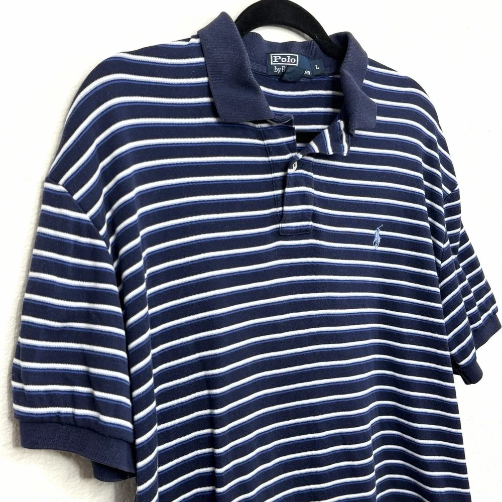 Polo Ralph Lauren Navy Blue Striped Polo Shirt‎ Men's Large Classic Fit